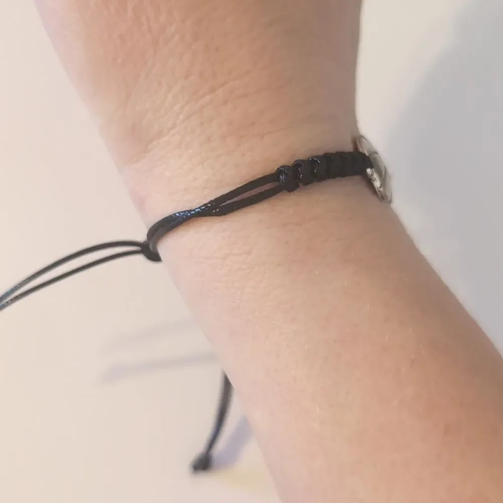 766 Black Woven Adjustable Slider Bracelet with Silver Basketball Charm‎